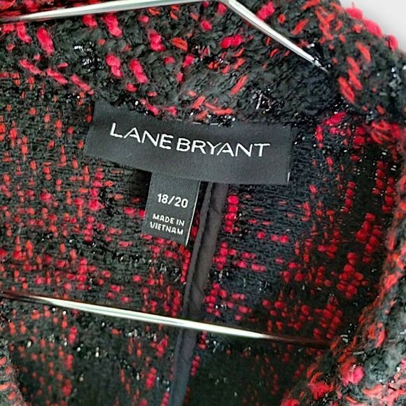 Lane Bryant Tweed Coat Sz 18/20 Black Red Plaid Shimmer Jacket - Picture 5 of 13